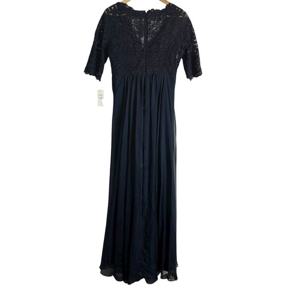 Rickie Freeman Teri Jon Navy Blue Lace Empire Waist Chiffon Formal Gown 10 - Picture 10 of 13